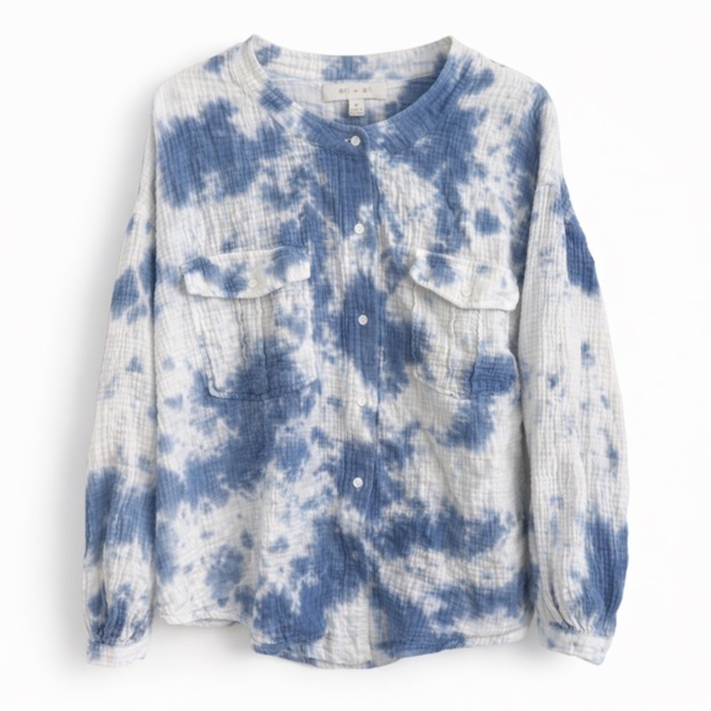 Anthropologie Eri + Ali Blue Tie Dye Gauze Button Down Top Size M
